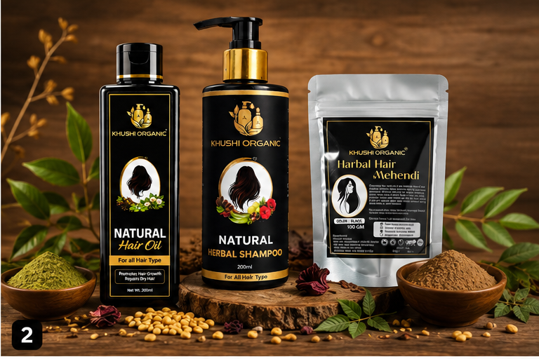 Combo - Hair Care Trio Starter Pack(Hair Oil + Shampoo + Mehandi)