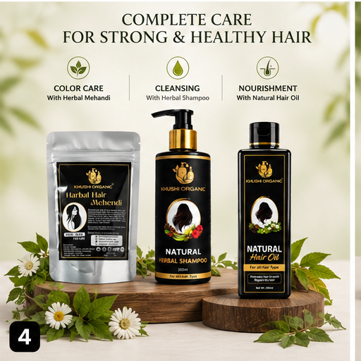 Combo - Hair Care Trio Family Pack(Hair Oil + Shampoo + Mehandi)